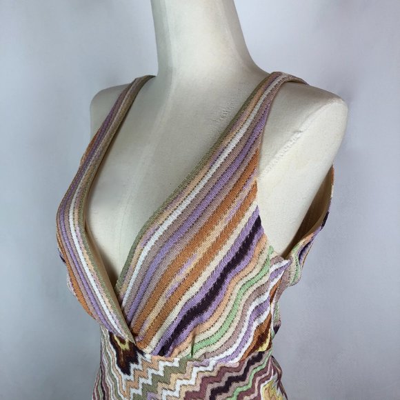 Missoni Orange Label V-Neck Zigzag Knit Dress - Picture 2 of 15